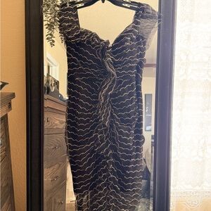 City Chic Black One-Shoulder Dress with Gold Sequin Waves